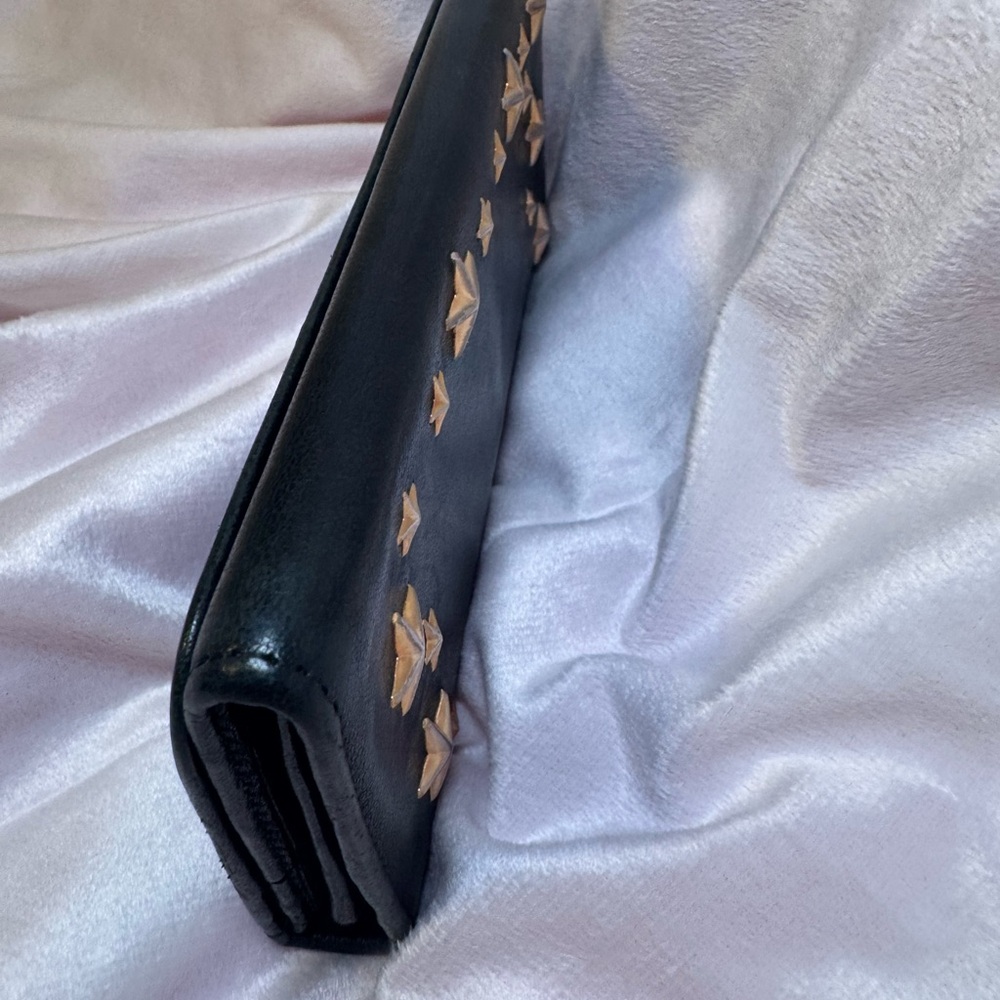 Jimmy Choo Wallet Star Studded Midnight Black Calfskin Leather Gold Stars Rare - Picture 3 of 13